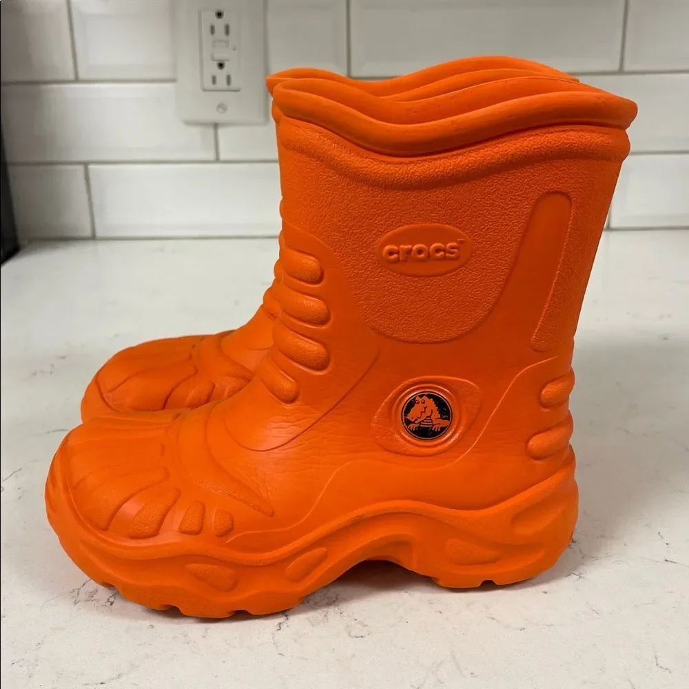 CROCS Kids' Georgie Rain Boots - Orange Size Euro 33 Men’s 1 - Women’s 3